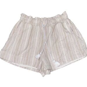 Abercrombie & Fitch Linen Blend Paperbag Shorts Small Beige Striped High Rise